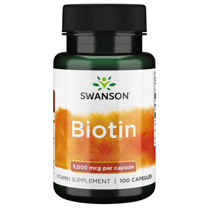 Swanson, Biotin, 5000mcg, 100 Capsules, High-Dose, Lab-Tested, Gluten-Free, Soy-Free, GMO-Free