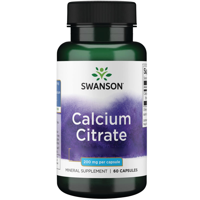 Swanson, Calcium Citrate, 200mg Calcium per Capsule, 60 Capsules, High-Dose, Lab-Tested, Soy-Free, Gluten-Free, GMO-Free