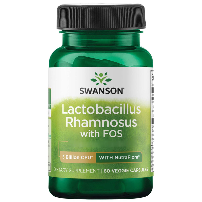 Swanson, Lactobacillus Rhamnosus with FOS (Fructooligosaccharide), 5 Billion CFU, 60 Capsules, Lab-Tested, Soy-Free, Gluten-Free, GMO-Free