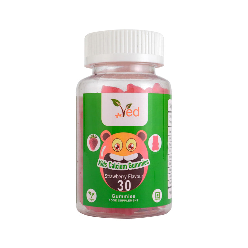 VED Calcium Gummies for Kids,15 Day Supply, Natural Strawberry Flavour, 30 Chewable Vegan, Vegetarian Friendly, Energy & Immune System, GMO & Gluten Free. Kids Calcium Gummies
