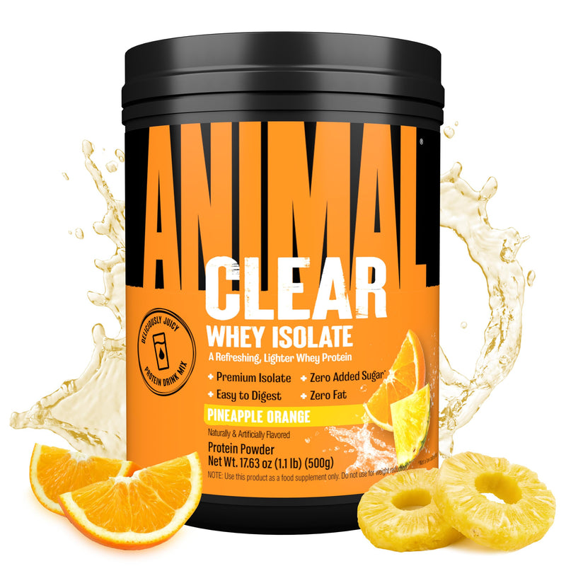 ANIMAL Clear Whey Protein Powder (Pineapple Orange) – Isoclear with 20g Protein & 5g BCAAs for Muscle Building. Protein Shake with no Added Sugar, Low in Fat and with Amino acids – 500g Pineapple Orange