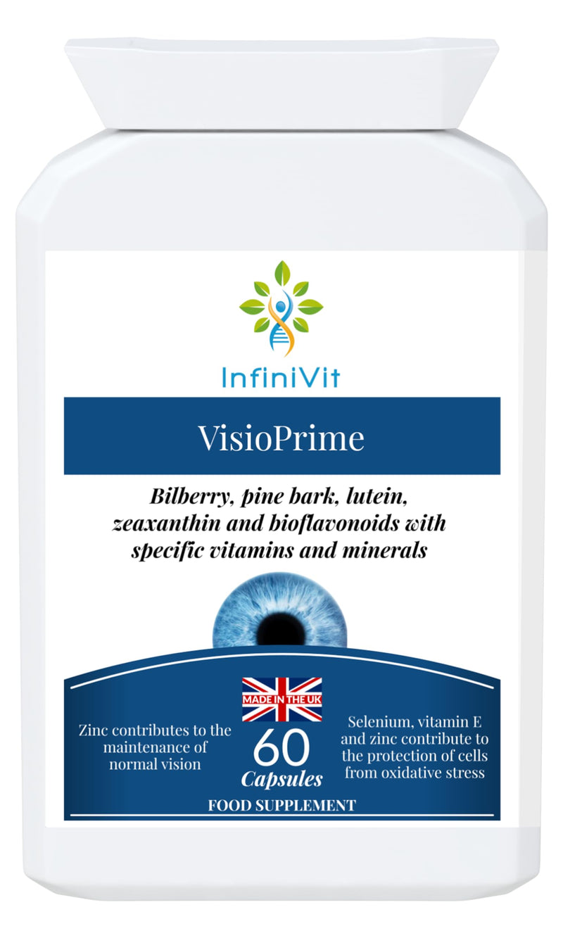 VisioPrime - Lutein, Zeaxanthin, Bioflavonoids, Bilberry, Pine Bark, Vitamins and Minerals Eye Supplement, 60 Capsules