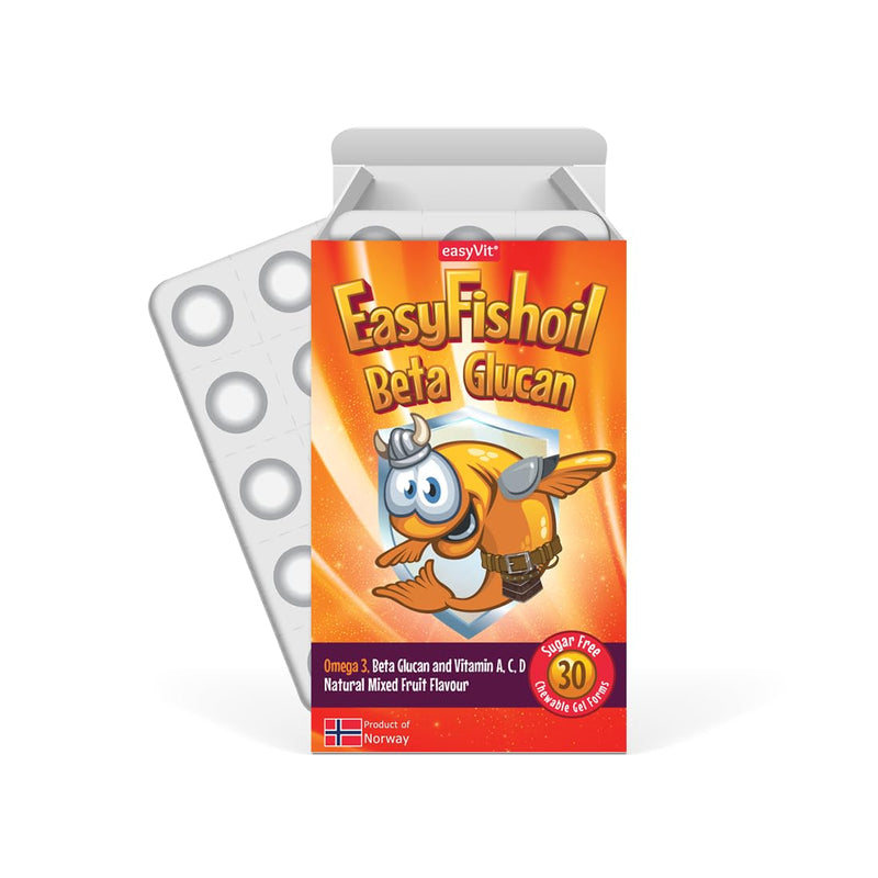 EasyFishoil Beta Glucan Omega 3 Fish Oil chewable Supplements, Natural Mixed Fruit Flavour, Pack of 30 1 Pack