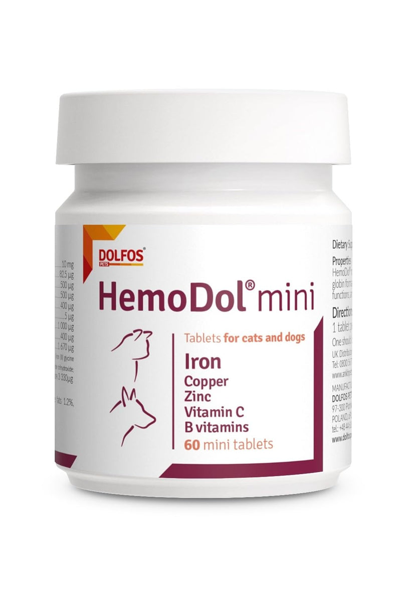 HemoDol 60 mini tablets Iron Support for Dogs and Cats Copper Zinc B Vitamins