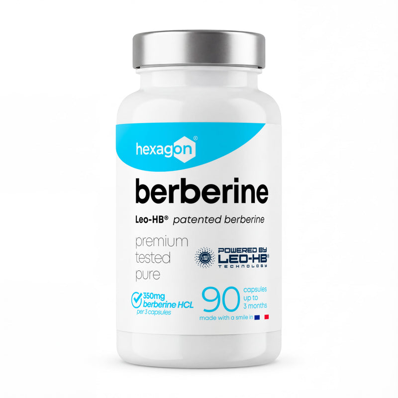 Berberine HCL with Patented Leo-HB® Technology - Up to 3-Month Supply - 4X Enhanced Absorption - Berberis Aristata Extract - 90 Vegan Capsules - Made in France - Hexagon