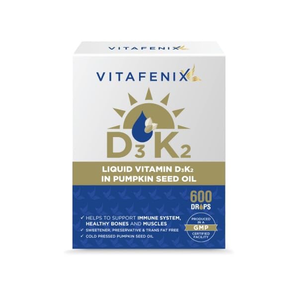Vitafenix Vitamin D3 1000iu + K2 Mk7 11,25ug - Vitamin D3K2 Drops with Pumpkin Seed Oil (Cold Pressed) for Bladder, Prostate - 30 ml 600 Drops High Strength Vegan Formula 1
