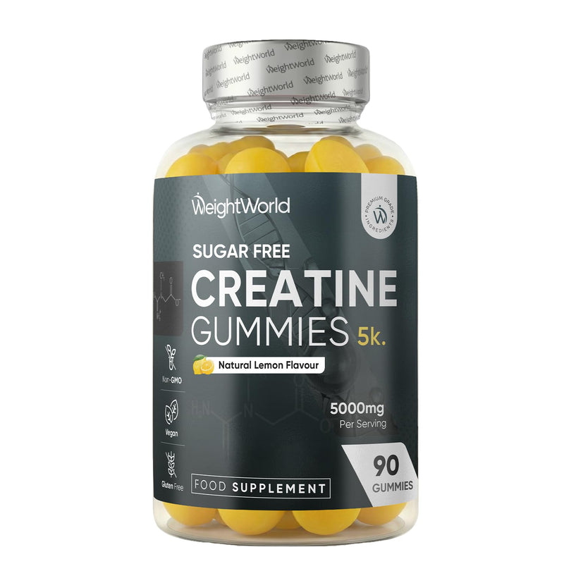 Creatine Gummies for Women & Men - 5000mg - Sugar-Free - 90 Gummies - Natural Lemon Flavour - Vegan-Friendly Creatine Monohydrate Supplement - 1 Month Supply - Non-GMO & Gluten-Free