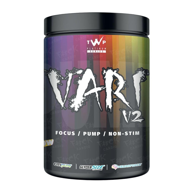 TWP Nutrition Platinum Series VARI V2, Non Stim Focus and Pump Pre Workout, 580g and 20 Servings, 5 Great Flavours (Rainbow Laces) Rainbow Laces