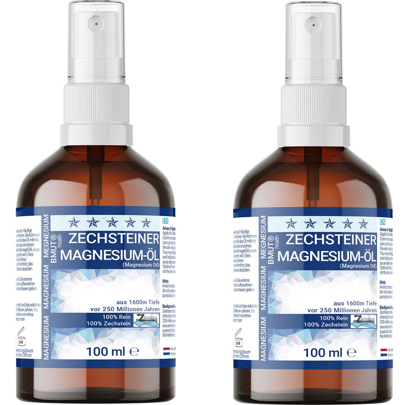2 x 100 ml Magnesium Oil Spray Bottle - Spray - Highest Quality (31%) | 100% Zechstein | Skin Massage Sports & Muscle | Relaxation