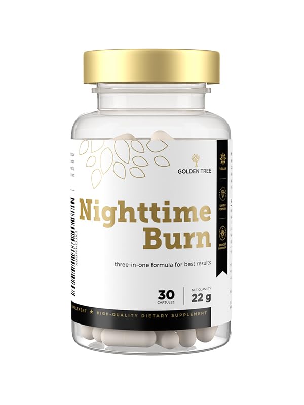Golden Tree Nighttime Burn – Fibre Capsules with Prickly Pear Cactus, Vitamin B3, Vitamin B6, Valerian Root & L-Carnitine – Caffeine-Free – 30 Vegan Capsules 30 count (Pack of 1)