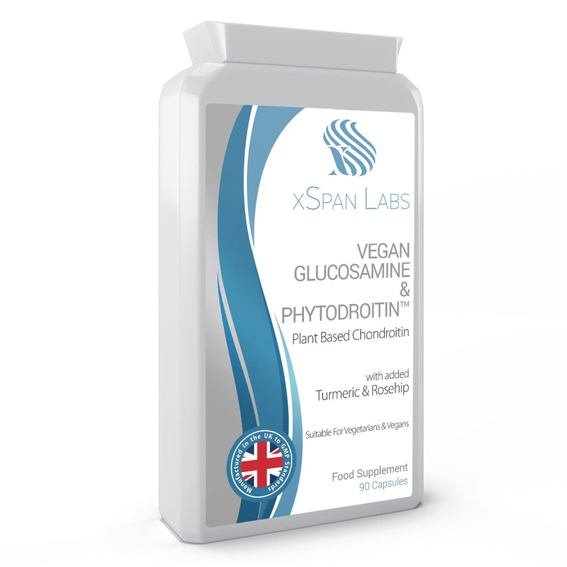 Vegan Glucosamine & Phytodroitin™ 90 Capsules - with Plant Based Chondroitin, Turmeric, Rosehip and Vitamin C to Promote the Health of Cartilage and Bones - UK Made