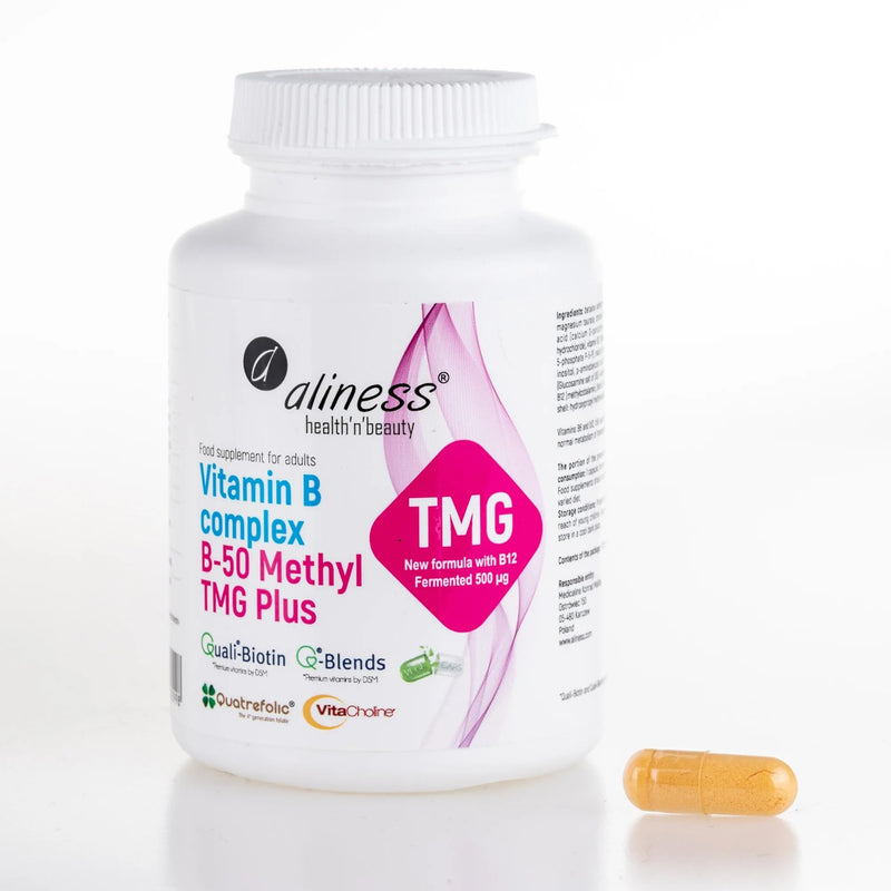 Aliness Vitamin B Complex Methyl, 3 Months Supply, Methyl TMG Plus + Biotin + Folate, 100 Capsules