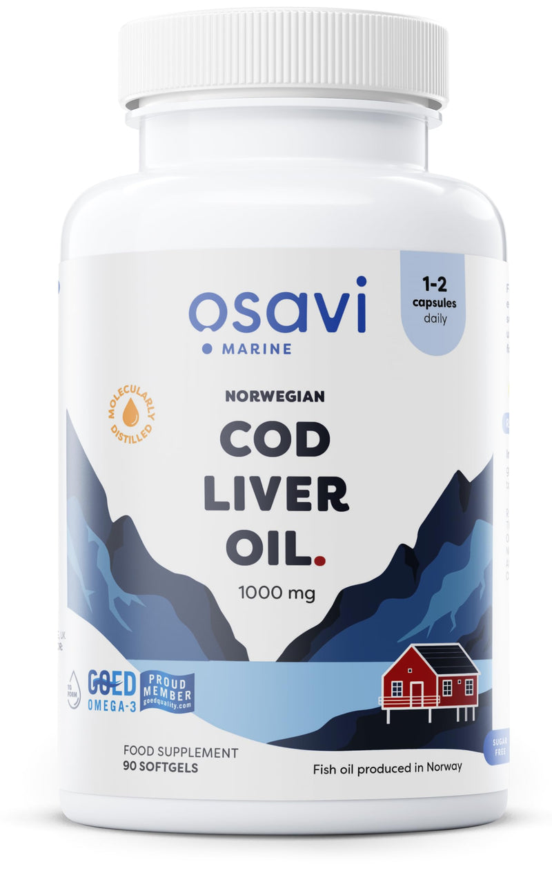 Osavi Norwegian Cod Liver Oil 1000 mg – 90 Softgels | Lemon Flavor | DHA & EPA for Heart, Brain & Vision Health | Supports Immune Function | Sourced from Wild Atlantic Cod 90 count (Pack of 1)