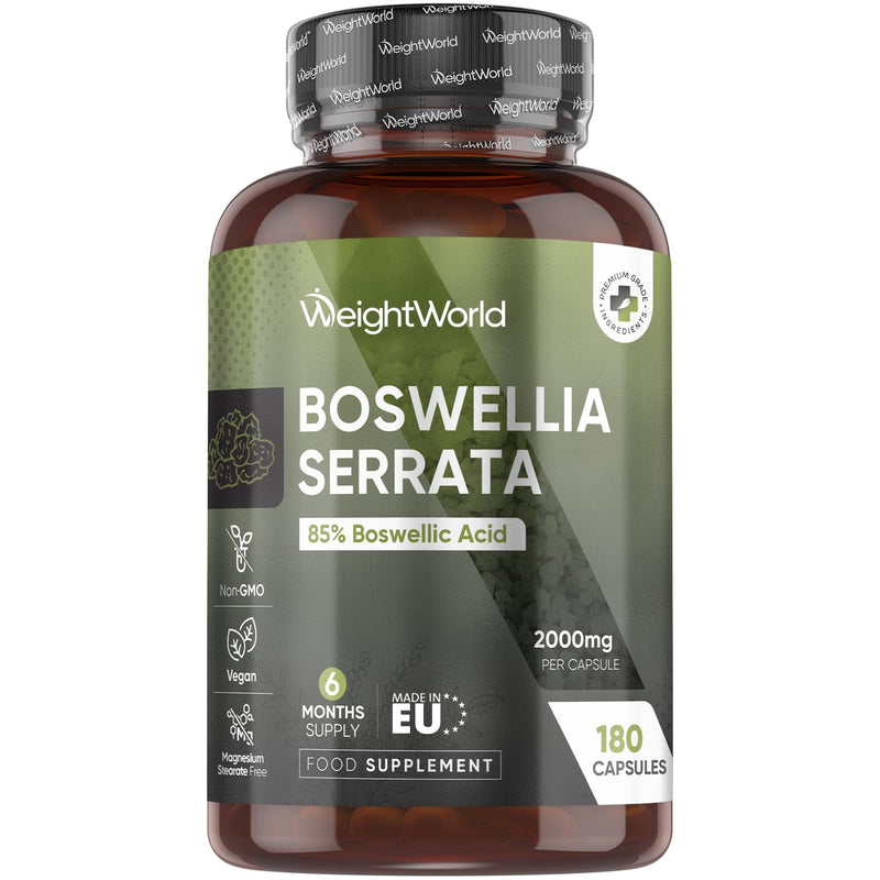 Boswellia Serrata Extract | 85% Boswellic Acid | 180 Capsules | 6 Months Supply | 2000mg per Capsule | 5:1 Extract | Indian Frankincense Resin | Magnesium Stearate-Free & Vegan | 1 a Day | Made in EU