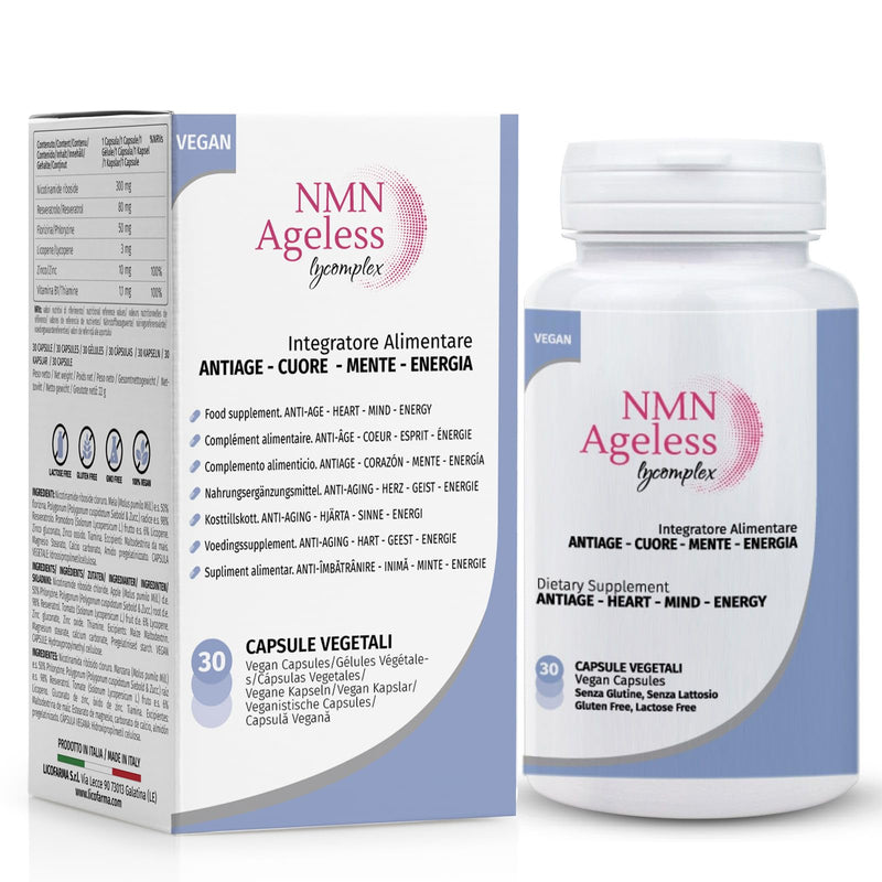 NMN Ageless Lycomplex | Anti-Aging and Antioxidant Supplement | Enhanced Formula with Nicotinamide riboside, Resveratrol, Phlorizin | Physical and Mental Support | 30 Vegetable Capsules