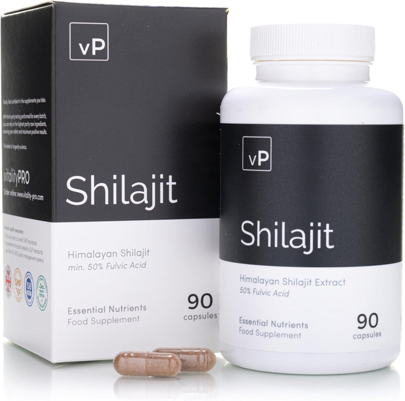 vP Vitality Pro Shilajit Supplement 250mg x 90 Capsules | Over 50% Fulvic Acid, Third Party Tested, 22.5 grams