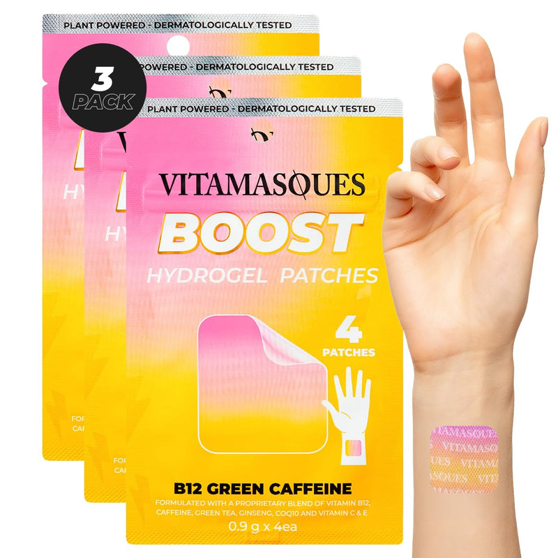 Vitamasques Energy Patches, Boostme Wellness Hydrogel Patch (3-Pack) - B12 Vitamin Patches for Women & Men, Focus Patches for Adults - Cruelty-Free, Gluten-Free, & Filler-Free Caffeine Patches