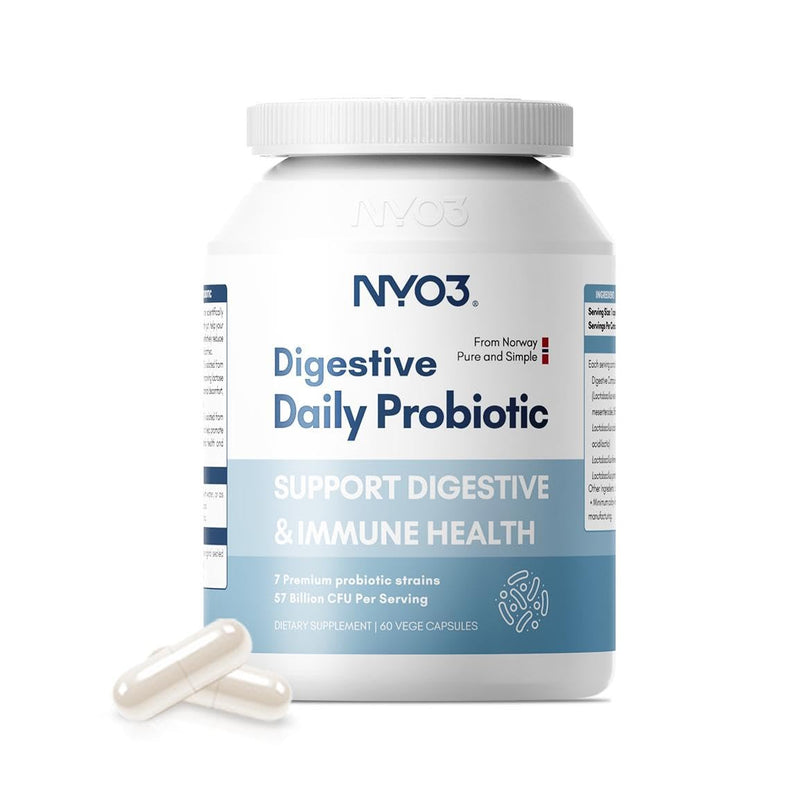 NYO3 Digestive Probiotics 57 Bilion CFU 7 Strains,60 Capsules,Bloat Relief, Supports Digestion & Immune Health