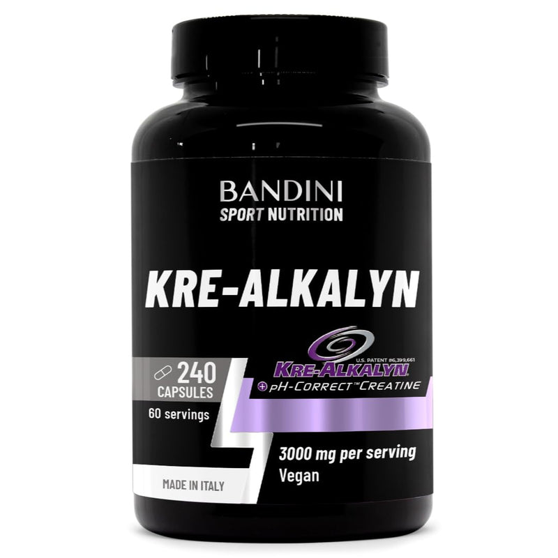 Bandini® Kre-Alkalyn® 240 Capsules (2 Months) - Buffered Alkaline Creatine - Training, Sport, Gym & Pre Workout - 100% Vegan - Kre Alkalyn Based on buffered Creatine Monohydrate - Produced in Italy