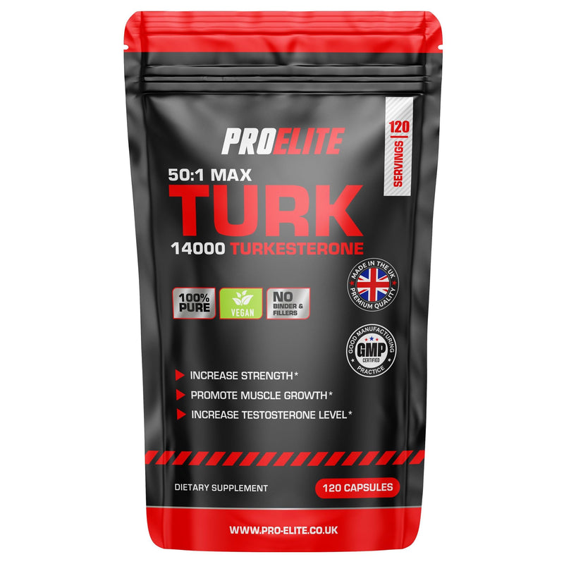 Turkesterone 14000mg 120 Capsules – 50:1 Extract | High Strength Vegan Supplement | Supports Strength, Muscle Performance & Recovery | Made in The UK by PROELITE 120 count (Pack of 1)