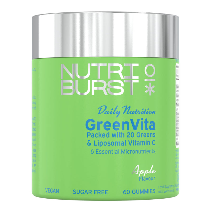 Nutriburst GreenVita - Super Greens Blend Gummies - Fruit + Veg + 100% Fruiting Bodies Mushrooms + 200 Million Live Bacteria Cultures - Boosted with Vitamins - 1 Month Supply - Suitable for Vegans 60 Count (Pack of 1) Greens + Probiotics