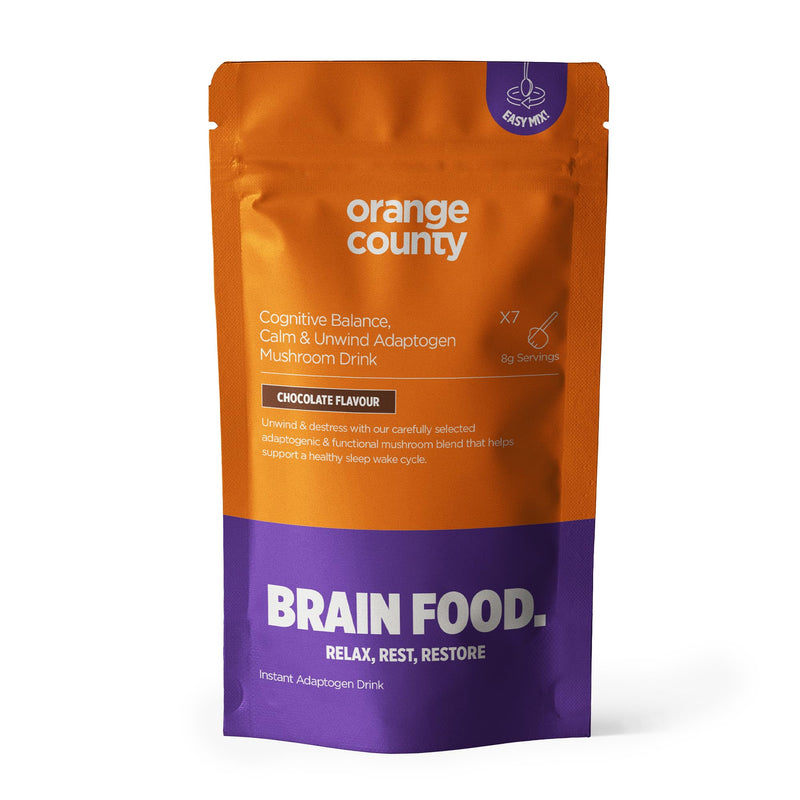 Orange County Mushroom Drink with Ashwagandha, Maitake, Shiitake, Reishi, Chamomile, Passionflower | Calm, Unwind, Sleep Adaptogen | Brain Food. | Chocolate Flavoured Powder
