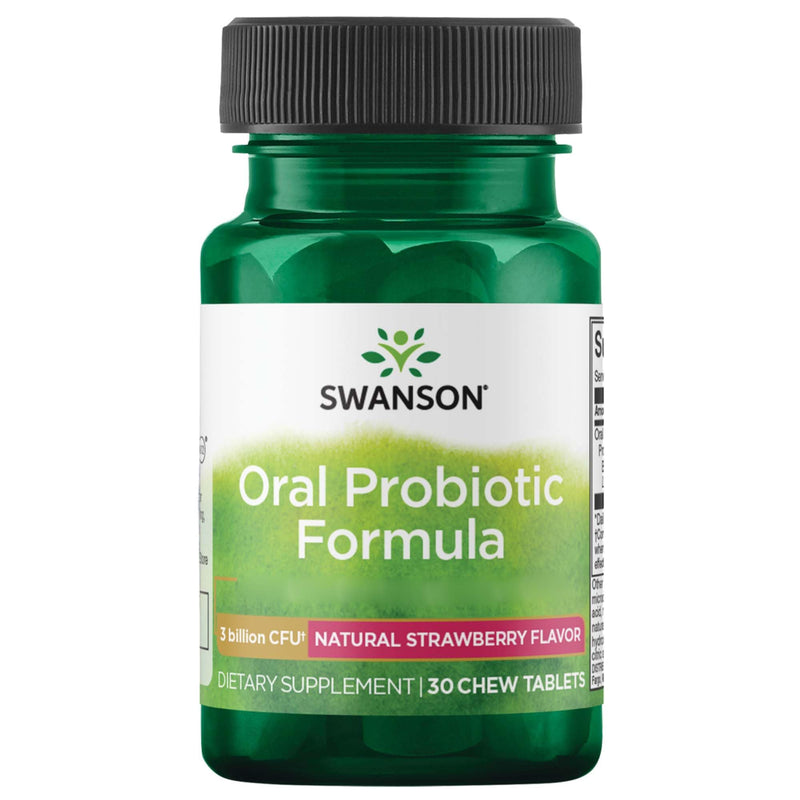Swanson, Oral Probiotic Formula, 3 Billion Bacterial Cultures, Strawberry Flavour, 30 chewable Tablets, Soy-Free, Gluten-Free, GMO-Free