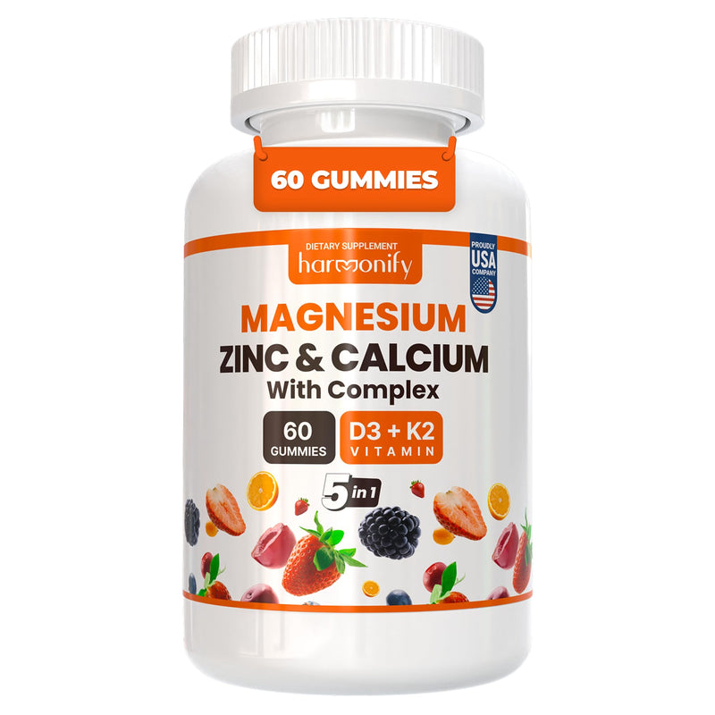 Magnesium Calcium Zinc with Vitamin D3 & K2 Gummies, Multivitamin for Women and Men, Bone Strength & Muscle Function, Extra Absorption Formula, 30 Days Serving