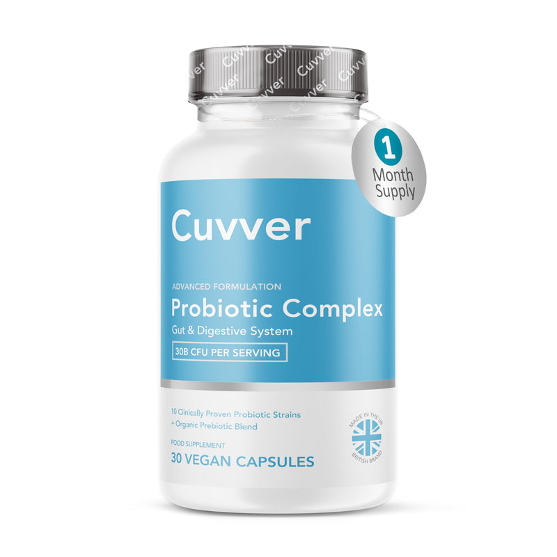 Probiotics Complex - Gut Health & Bloating Relief – Organic Prebiotics - 30 Billion CFU - 10 Bacterial Cultures - Vegan Supplement for Men & Women - 30 Capsules - 1 Month Supply - Made in UK 30 count (Pack of 1)