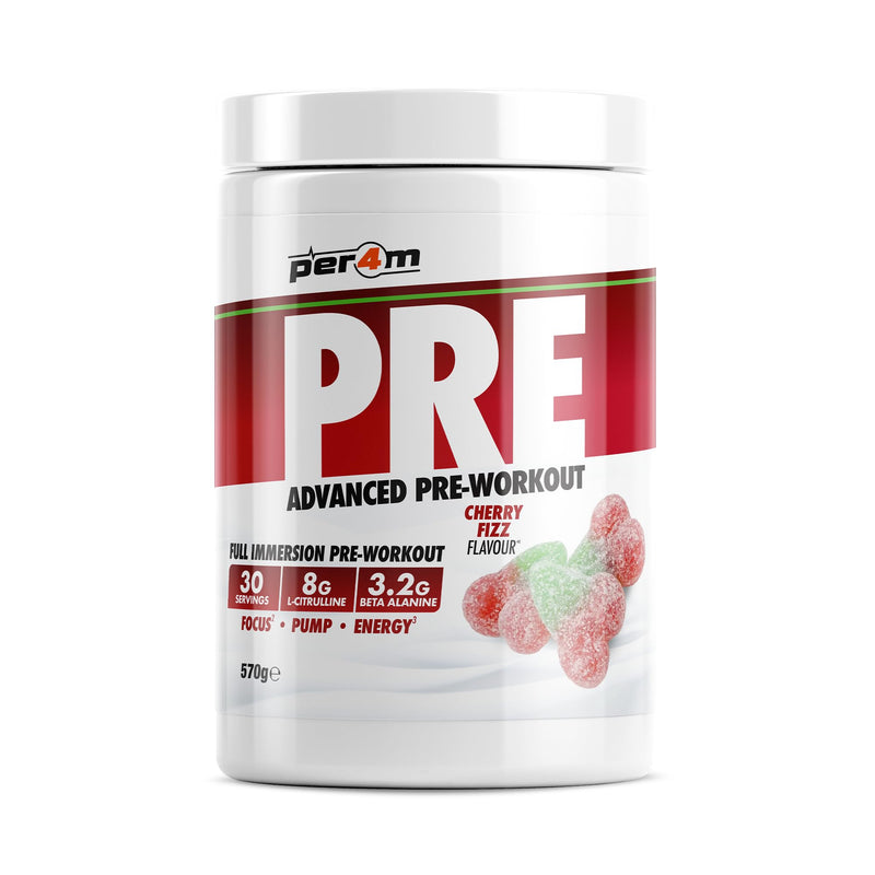 Per4m Pre Workout Powder | Intense Pump, Sustained Energy & Mental Focus | L-Citrulline, Beta Alanine & Caffeine & Added Hydration (570g, Cherry Fizz)