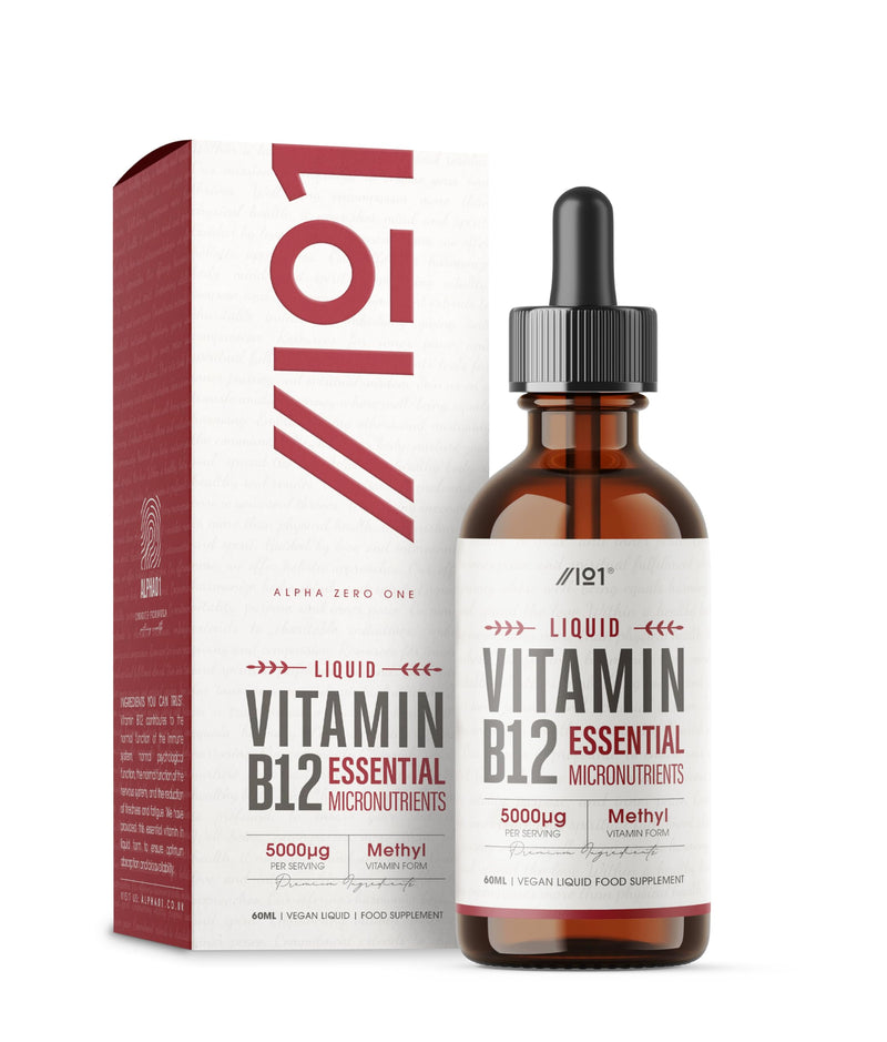 Vitamin B12 Liquid Drops 5000mcg - 60ml (2 Months Supply) - High Strength Methylcobalamin Supplement - Vegan & Vegetarian Friendly - By Alpha01