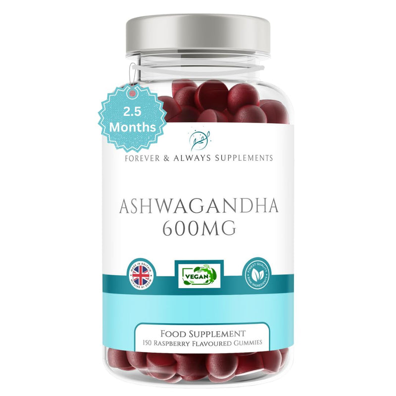 Ashwagandha High Strength Gummies (150) 1200mg per serv - Raspberry Flavoured Gummies for Adults - Sleep, Mind, Calm, Focus & Melatonin Support Supplements