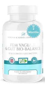 Fem Vaginal & Gut Bio-Balance - 2 Months Supply - Vegan Vaginal probiotics for Women 10 Billion CFU- Candida Yeast Balance, Urinary, Bacterial Vaginosis (BV), UTI, Good Bacteria & Gut Health Support