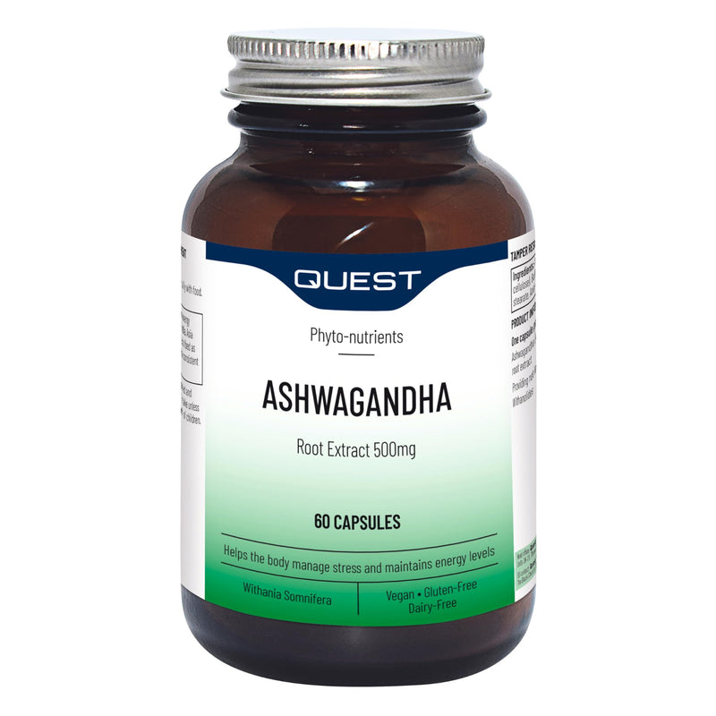 Quest - Ashwagandha Root Extract Capsules 500mg High Strength Ashwagandha Natural Herb Supplement Energy Boost for Anxiety, Stress Relief, Sleep, Focus & Memory. Vegan & Gluten-Free (60 Capsules)