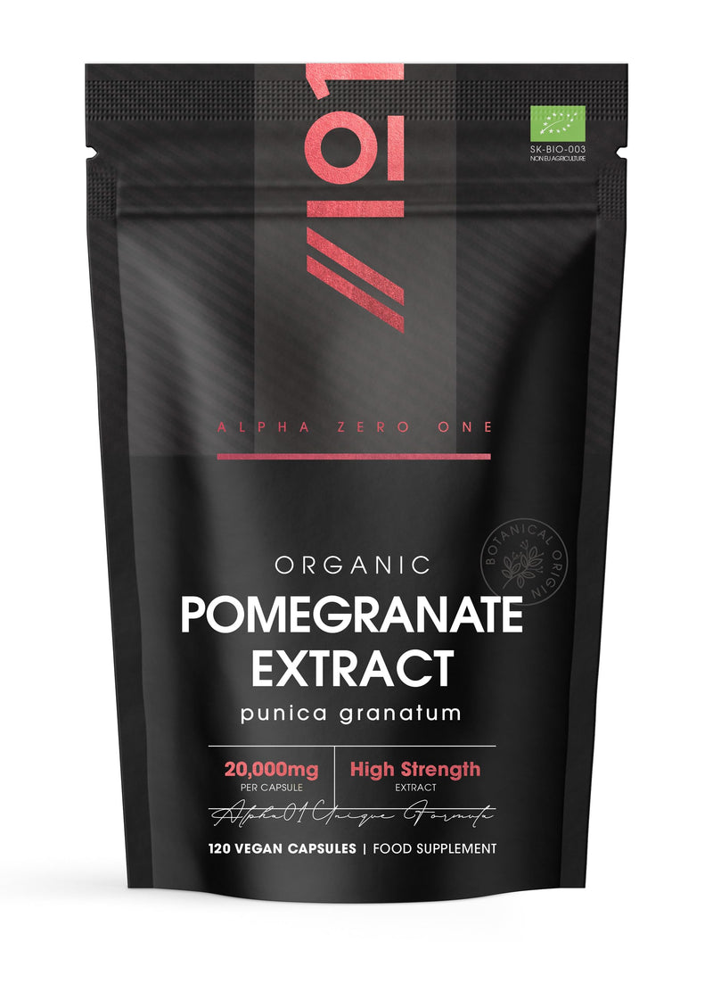 Alpha01 Organic Pomegranate Extract 20,000mg Vegan Capsules - High Strength 40:1 Punica Granatum Extract - 120 Capsules 4 Months Supply