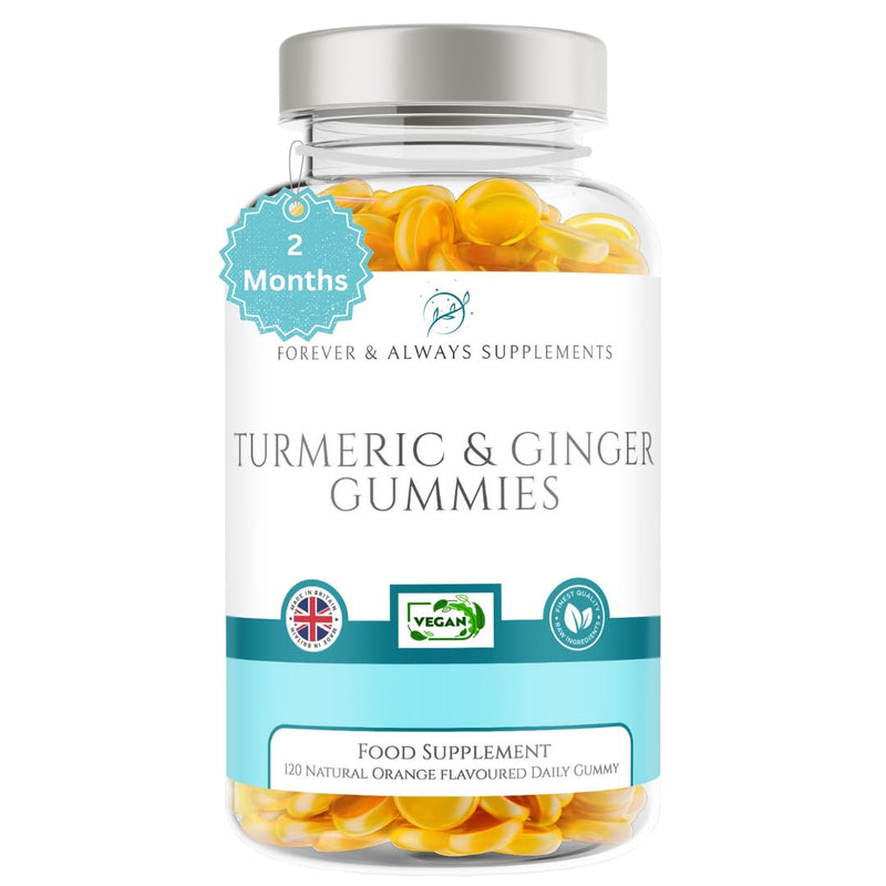 Turmeric Gummies & Ginger - 120 x Orange Flavoured High Strength 13500mg of Turmeric Curcumin Per Serving, 2 Months Supply Daily Vitamin Gummies for Adults, Joint Supplement