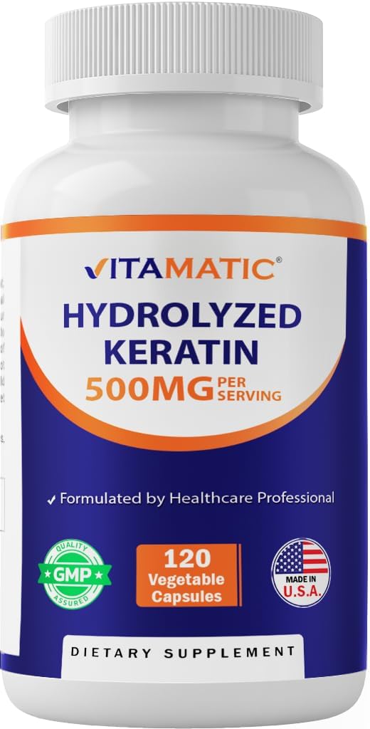 Vitamatic Hydrolyzed Keratin 500mg per Serving - 120 Vegetarian Capsules - Keratin Supplements