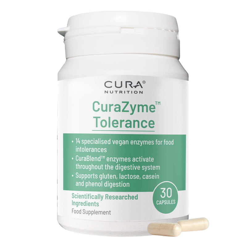 CURAZYME Tolerance (30 Capsules) Food Intolerance Digestive Enzymes Supplement for Gut Health Support, Broad Spectrum Enzyme Complex for Bloating, Heartburn, Digestion Relief, Vegan FOOD INTOLERANCE SUPPORT 30 count (Pack of 1)