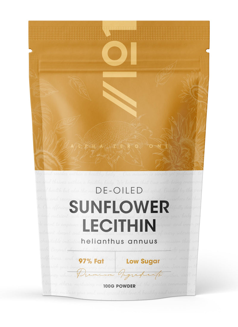 Sunflower Lecithin Powder 100g – De-Oiled 97% Essential Fat – Premium Quality – Resealable and Recyclable Pouch by Alpha01 100 g (Pack of 1)