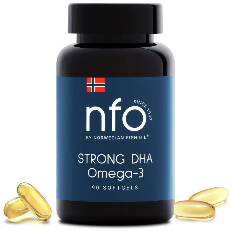 NFO Strong DHA Omega 3 – 90 Capsules | High DHA Norwegian Fish Oil in Triglyceride Form | with EPA and Vitamin E