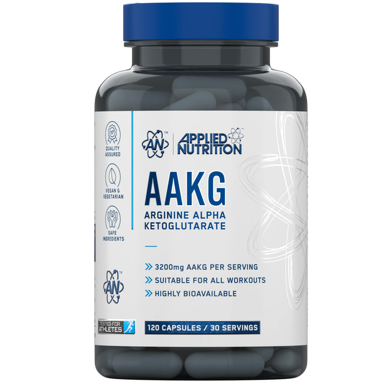 Applied Nutrition AAKG - L Arginine Alpha Ketoglutarate 800mg per Capsule, Nitric Oxide, Pre Workout Energy Boost, Muscle Pump Supplement (120 Capsules - 30 Servings)