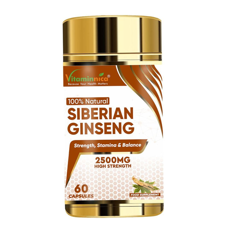 Vitaminnica Siberian Ginseng 500mg 5:1 Extract (Eqv. 2500mg)- 60 Capsules - High Strength Energy Supplement