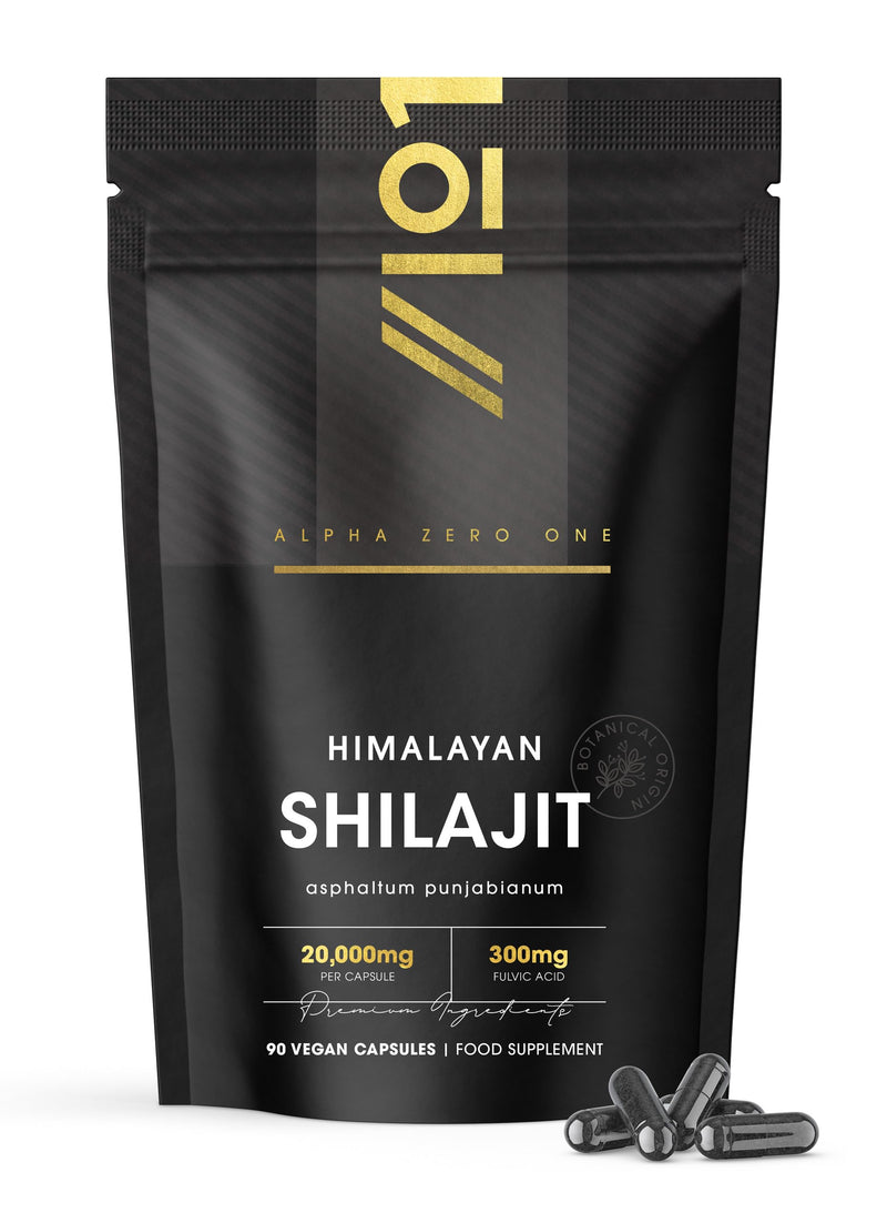 Himilayan Shilajit Capsules 20,000mg - 60% Fulvic Acid - 90 Vegan Capsules - High Strength Shilajit Resin Supplement (3 Months Supply) - Resealable and Recyclable Pouch by Alpha01