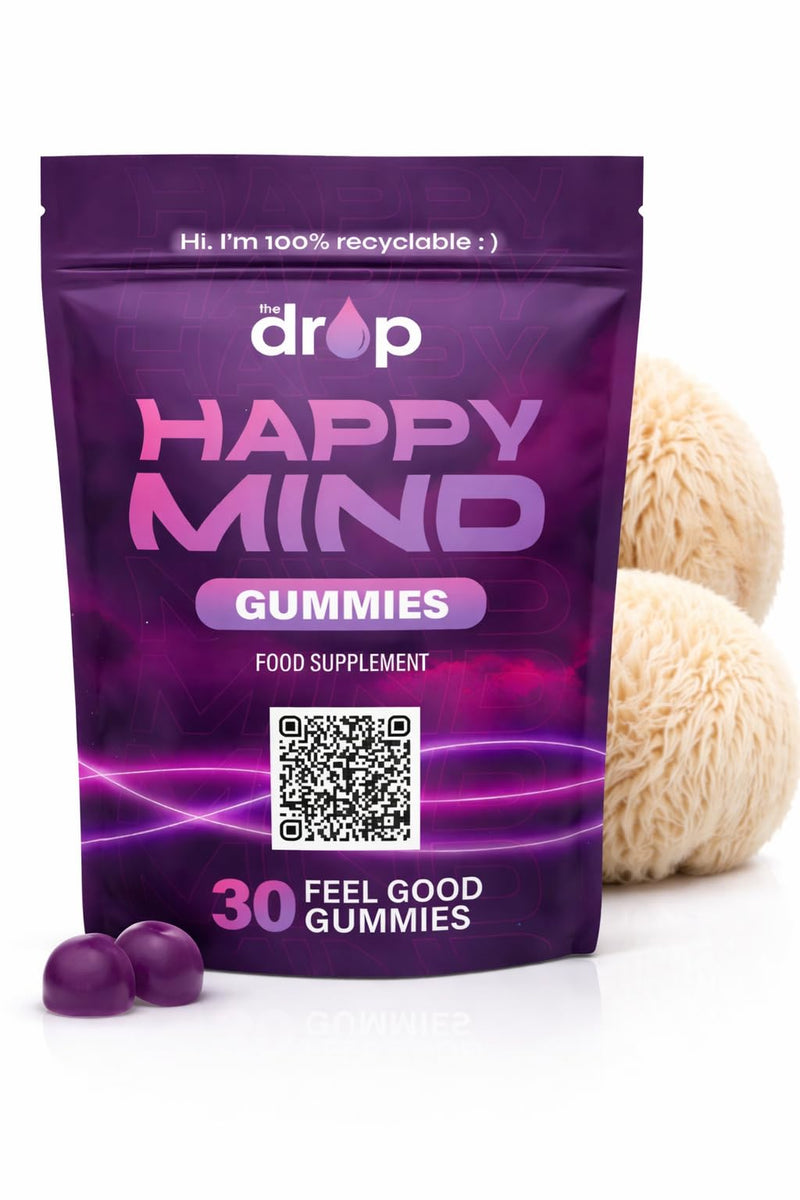 Happy Mind Gummies - Lions Mane & Ashwagandha 5 in 1 Gummies for Stress and Mood Support, Vitamin B5 & Zinc, No Artificial Flavours - Focus - Helps with Cortisol & Anxiety