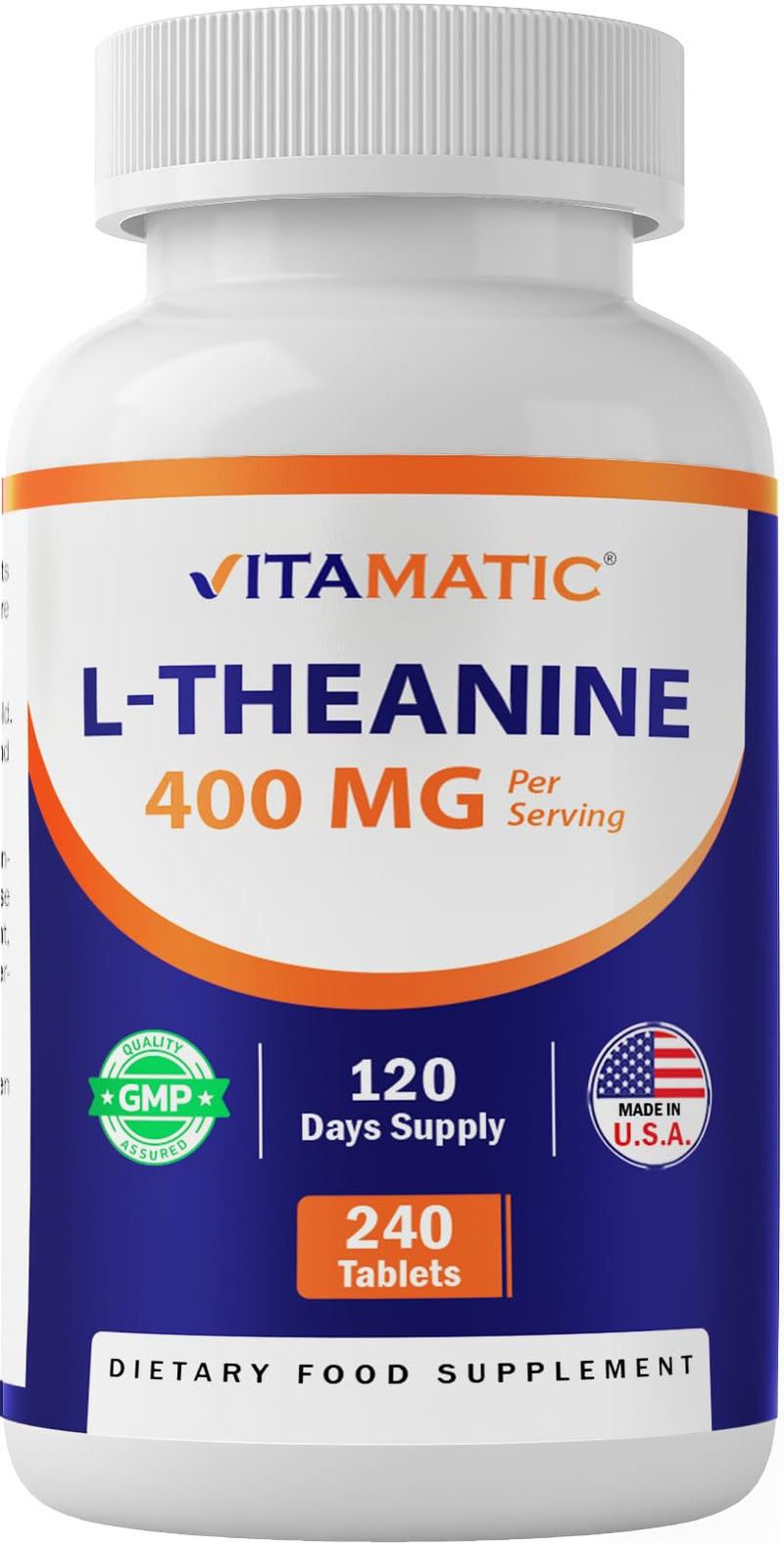 Vitamatic L-Theanine Supplement 400mg per Serving - 240 Tablets - Non-GMO, Gluten Free
