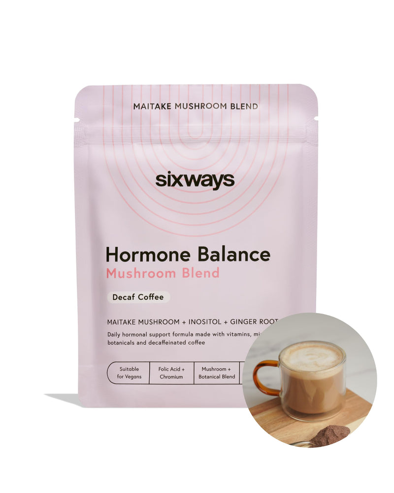 Sixways Hormone Balance Mushroom Coffee, Decaf Coffee Flavour, 30 Servings with 2000mg Myo-Inositol, Maitake Mushroom, Maca Root, PCOS Support, Vegan, PMS Relief (150g)