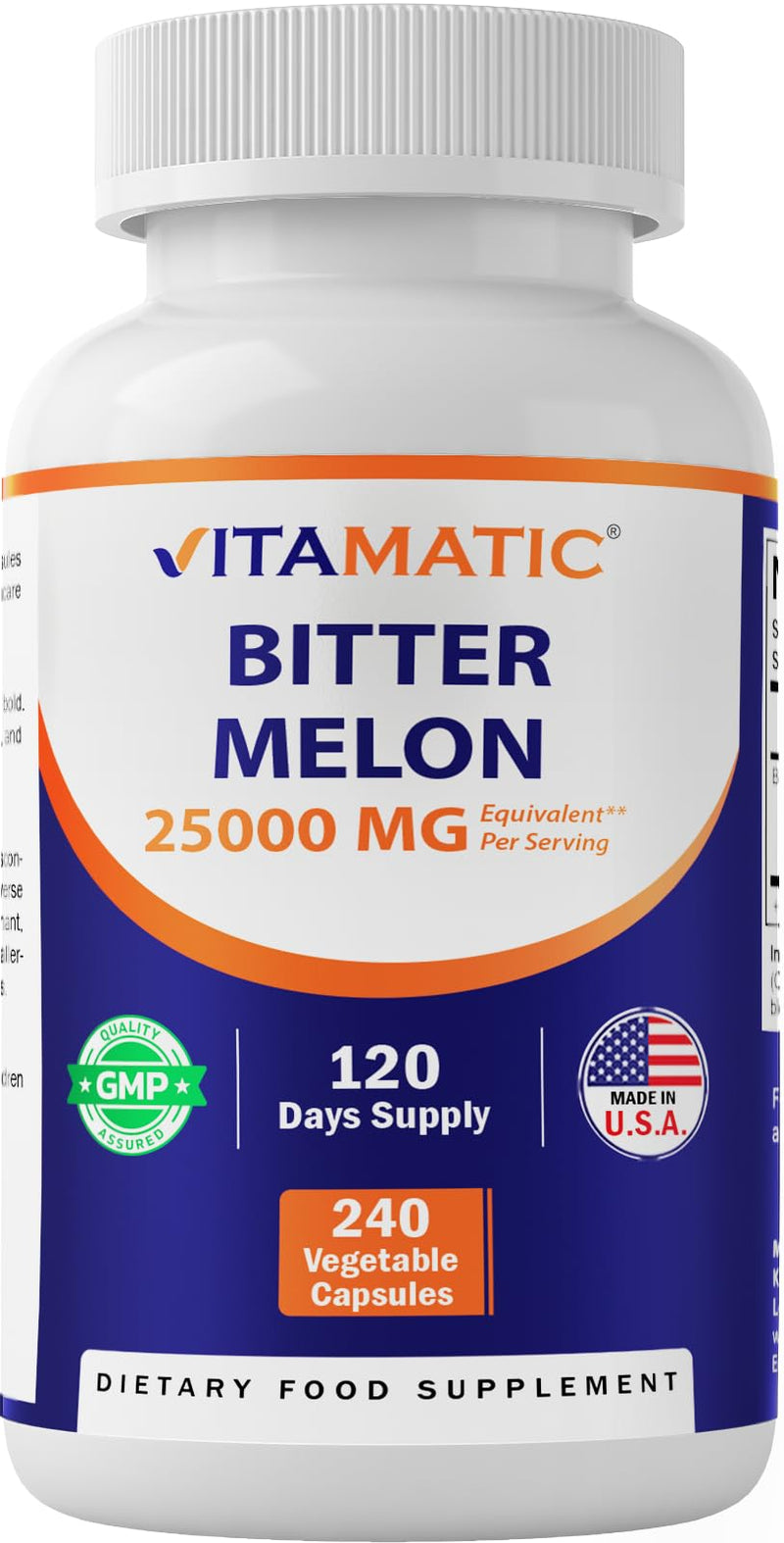 Vitamatic Bitter Melon- 25000 mg Equivalent Per Serving (from 25:1 Extract 1000 mg)- 240 Vegetarian Capsules, and Concentrated 25X Potency 100% Vegetarian, All-Natural and Non-GMO