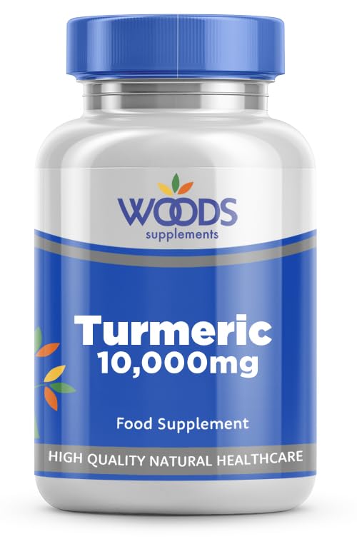 Woods Supplements - 10,000mg High Strength Turmeric 60x Vegan Curcumin Turmeric Extract Tablets. Pure Turmeric Powder Food Supplement for Joint Care and Digestion 60