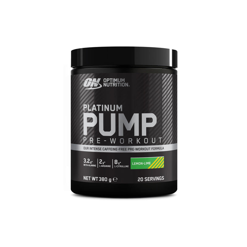 Optimum Nutrition ON Platinum Pump Pre-Workout, Intense Caffeine-Free Pre-Workout Food Supplement with Fruitflow, Beta-Alanine, L-Arginine, L-Citrulline, Lemon Lime Flavour, 20 Servings, 380 g