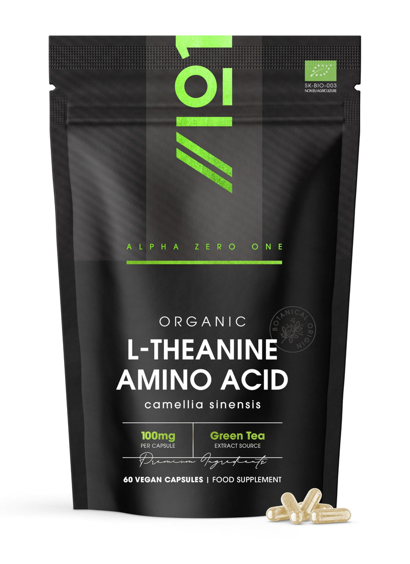 Organic L-Theanine 100mg from Green Tea Extract - 60 Vegan Capsules (2 Months Supply) - High Strength Theanine Amino Acid Supplement - By Alpha01